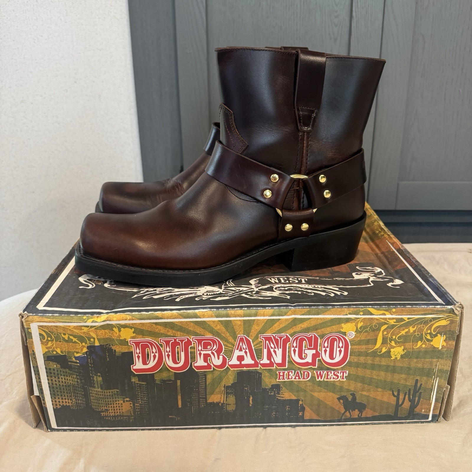 Durango Brown Seahorse Harness Boots DB714 Gold Hardware Men’s Size 10.5 D