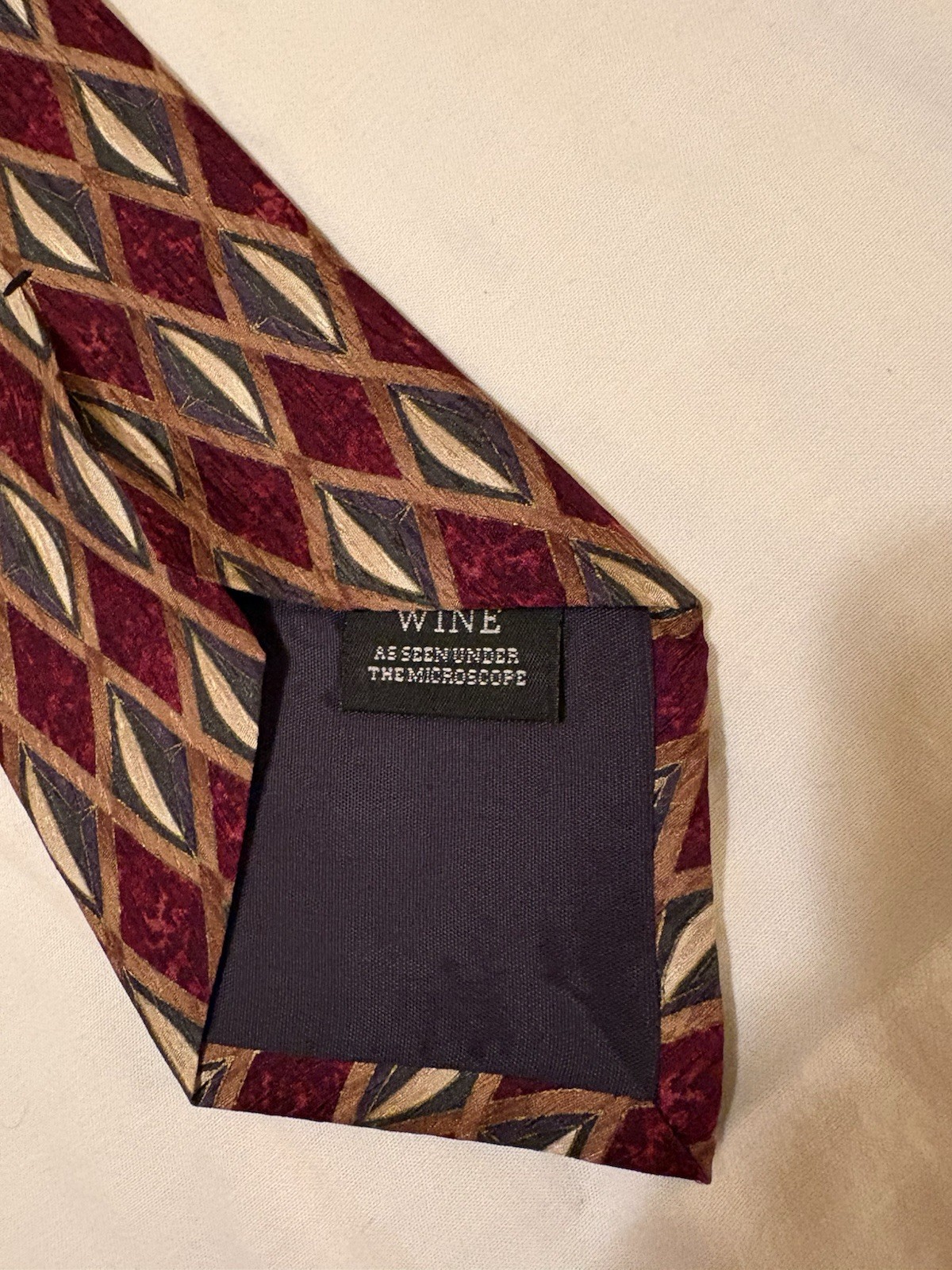 Cocktail Collection Men’s Silk Tie Burgundy Blue Tan Geometric Pointed Classic