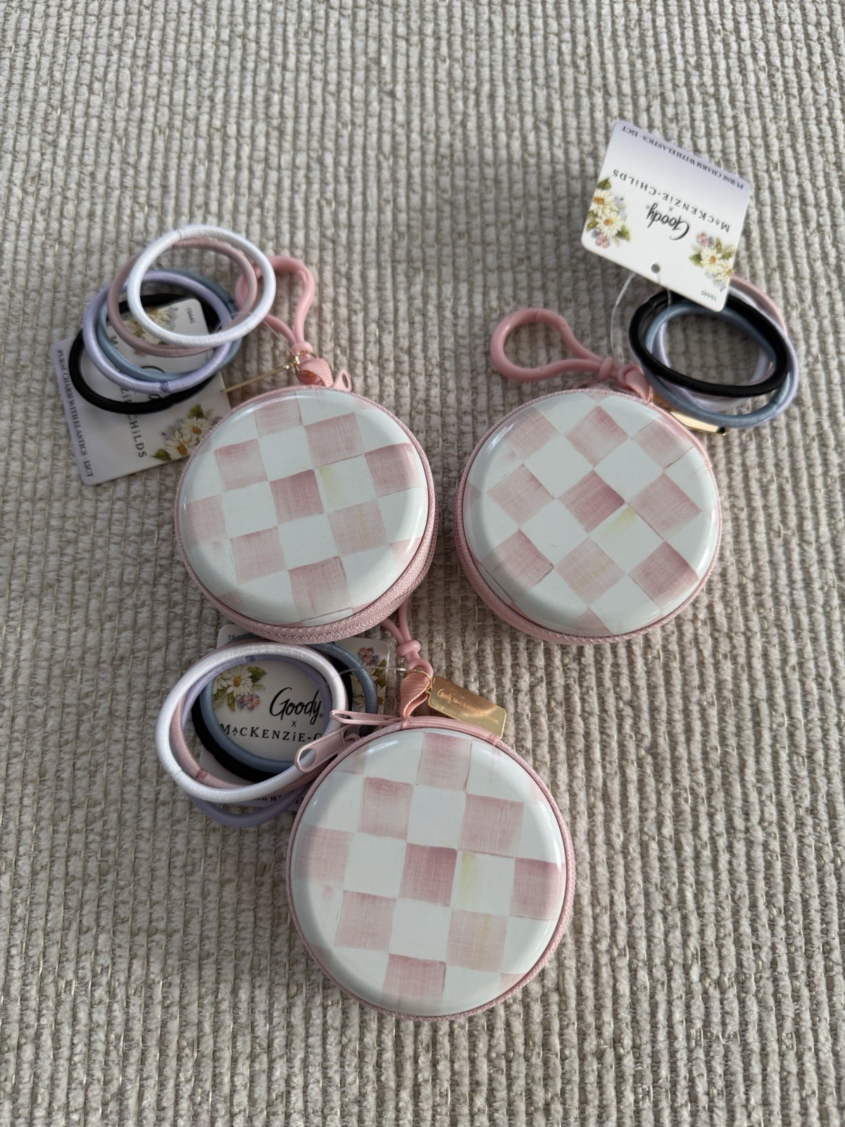 MacKenzie Childs x Goody 🩷 Rosy Check Purse Charm With Elastic 15 Hair Ties