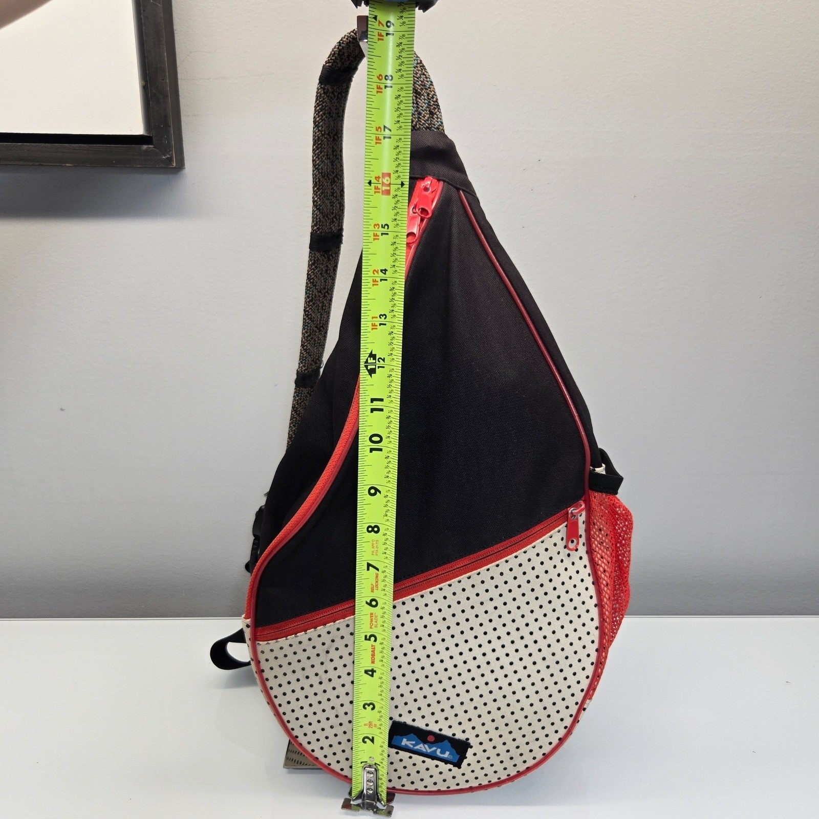 KAVU Paxton Pack Rope Sling Backpack Red Cream Black Polka Dot Canvas Crossbody