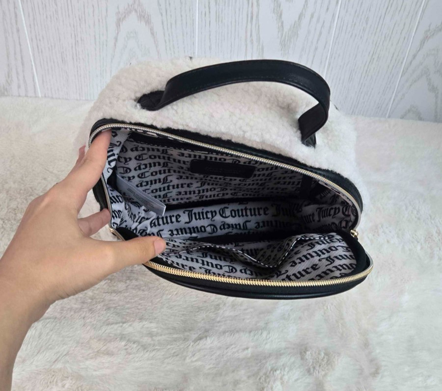 Juicy Couture Y2K Black & White Faux Sherpa Flashback Small Plush Backpack Purse