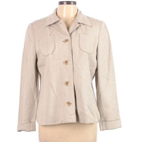 Vintage 80’s Harve Benard Blazer 12 Tan Linen Safari Button Down Shacket