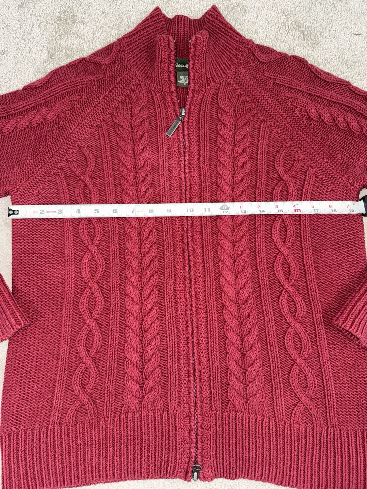 Vintage Eddie Bauer Red Chunky Cable Knit Zip Sweater Women’s Medium Classic