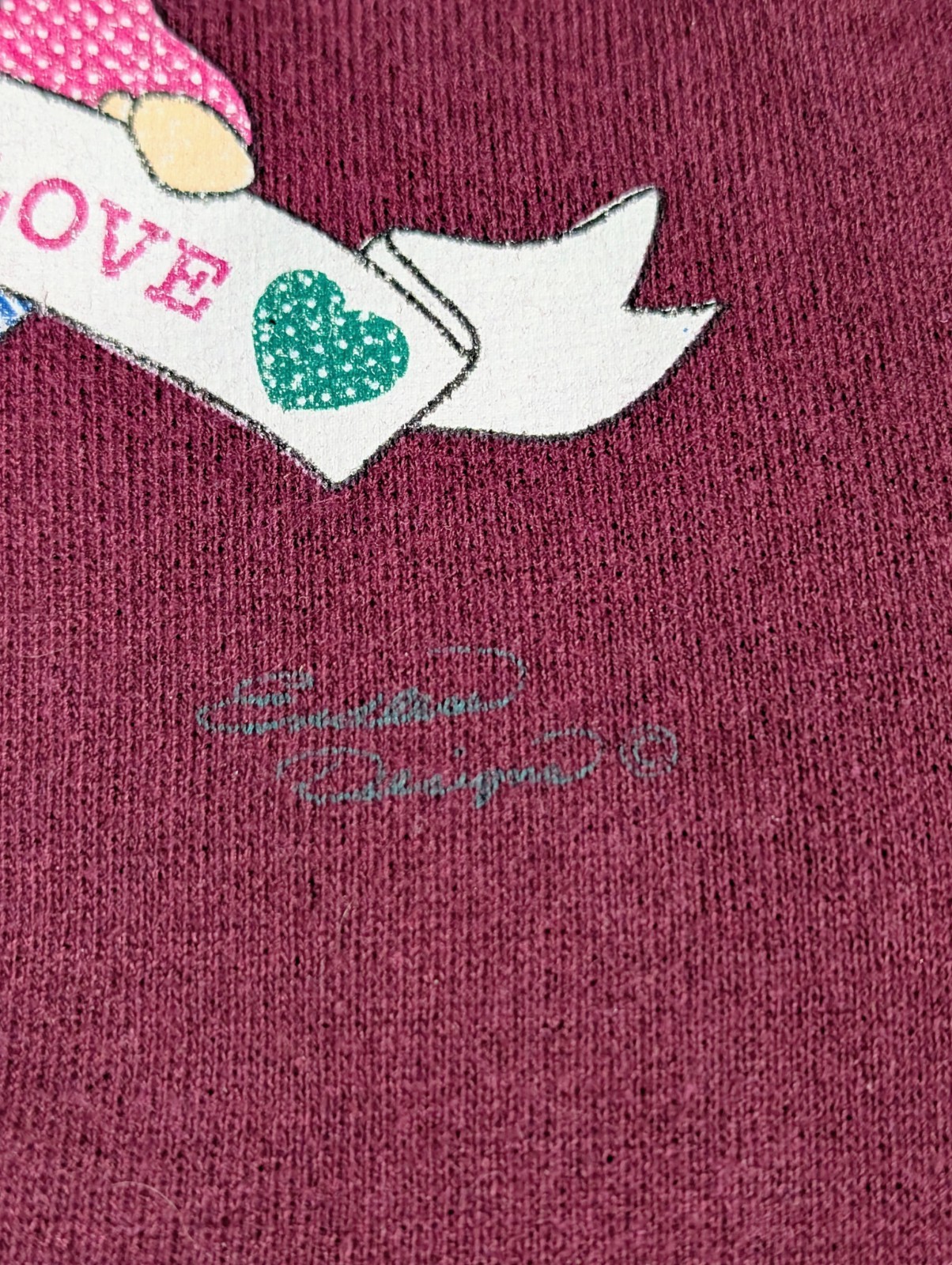 Vintage Sweatshirt Endless Designs Sz Large Quilt Heart Love Bird House Plum