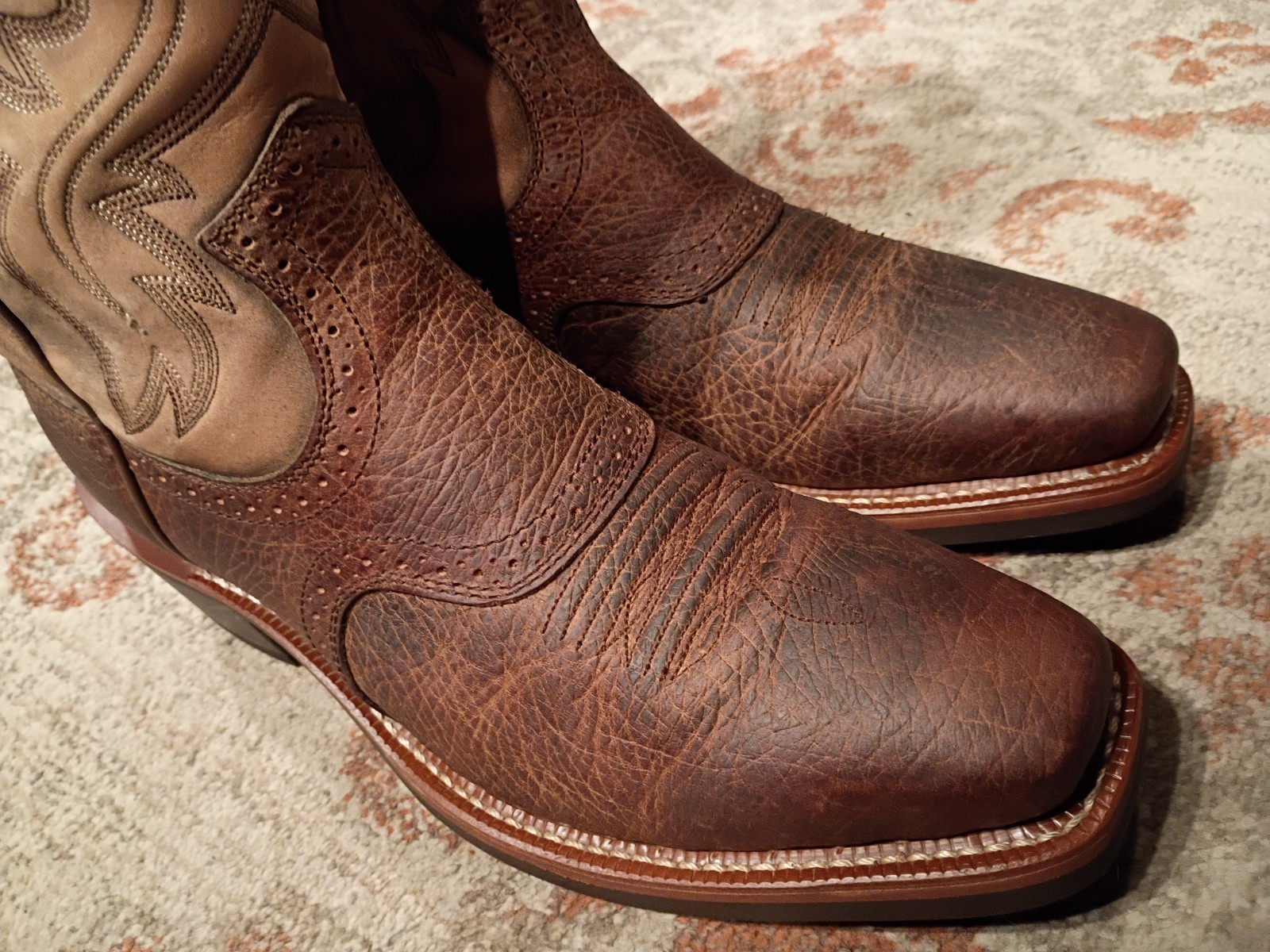 ARIAT ROUGHSTOCK BROWN BULLHIDE LEATHER SQUARE TOE COWBOY BOOTS #34828 MEN’S 12D