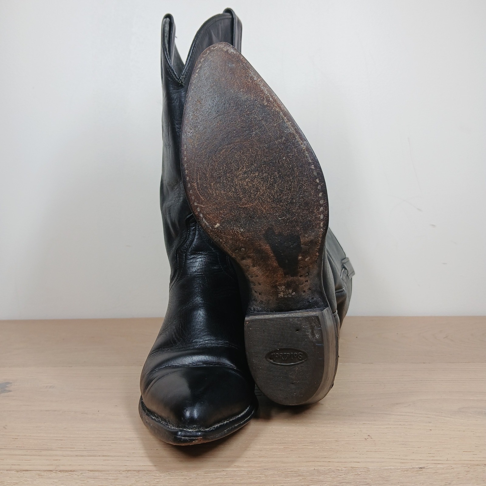 J.Chisholm Western Boots Men’s 7 Black Leather Pointed Toe Cuban Heel Mid-Calf