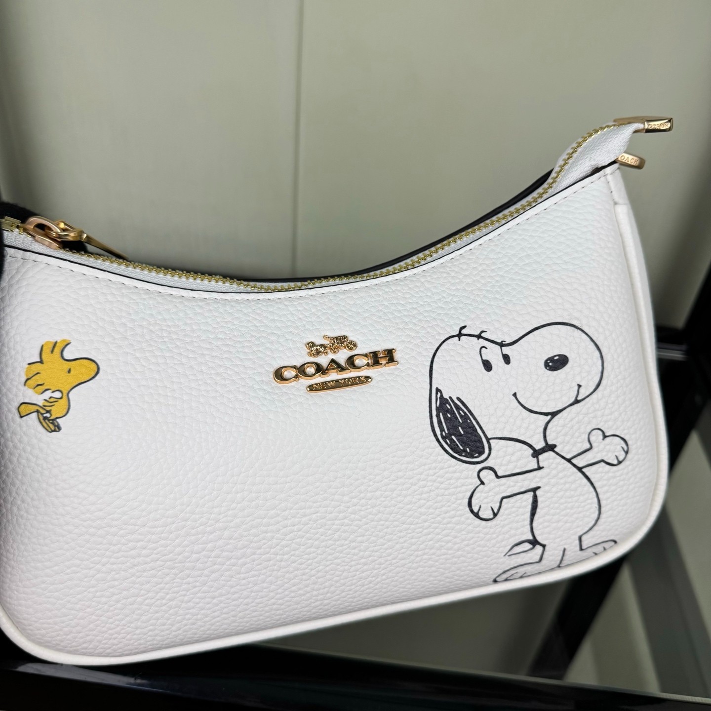 COACH CBJ76 Teri Shoulder Bag Leather PEANUTS Collaboration Snoopy Chalk Multi