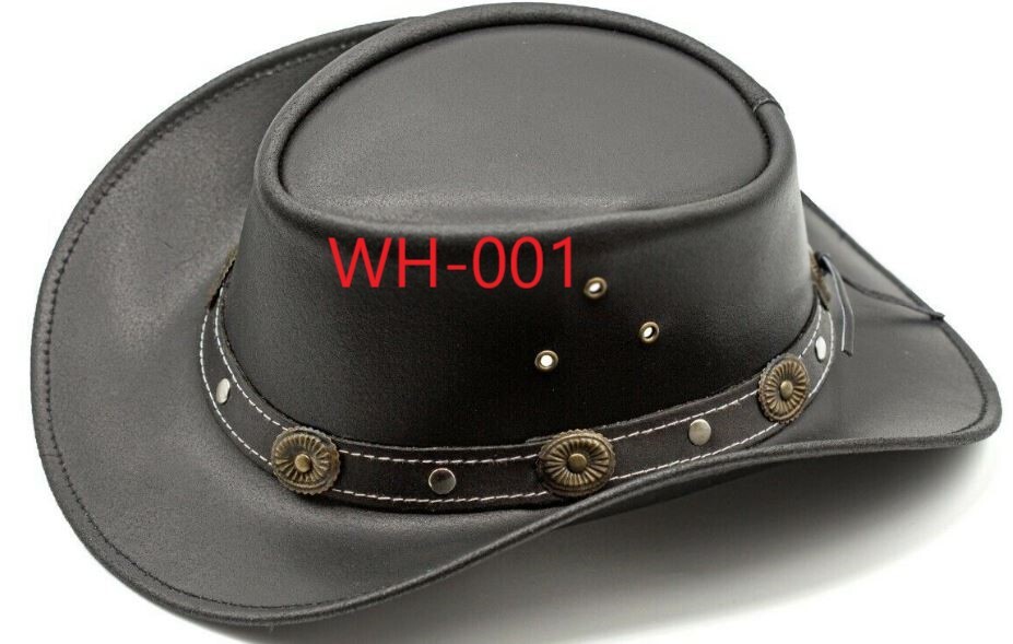 Black & Brown Genuine Leather Cowboy Western Hat Unisex