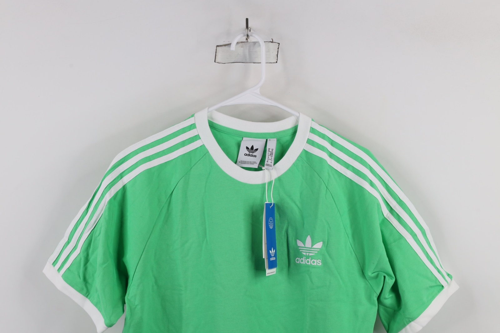 New Adidas Mens M Spell Out Trefoil Striped Short Sleeve Ringer T-Shirt Green