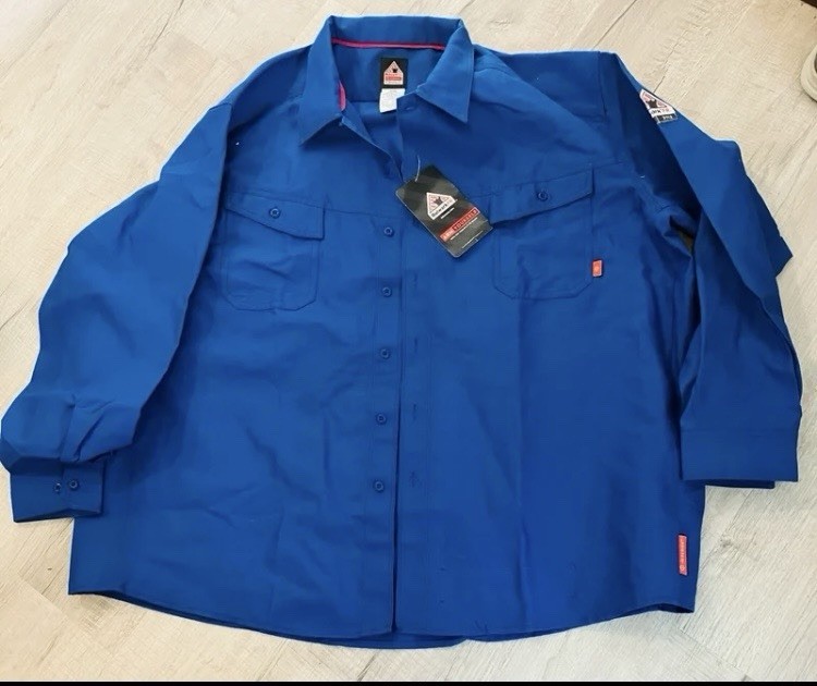 Bulwark FR iQ Series Blue Long Sleeve Work Shirt Men 3XL Cotton Blend QS40RB2