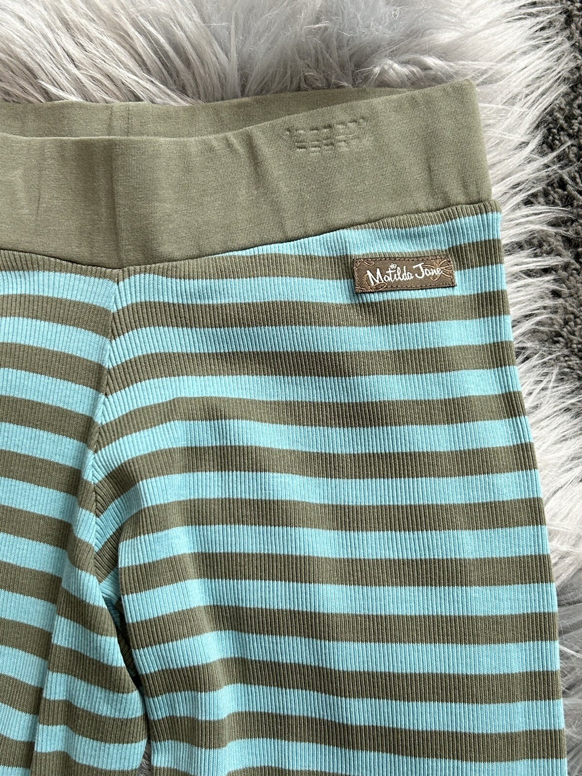 Matilda Jane Sz 14 Truest Compass Ribbed Leggings Pants Blue Stripe Pink Floral