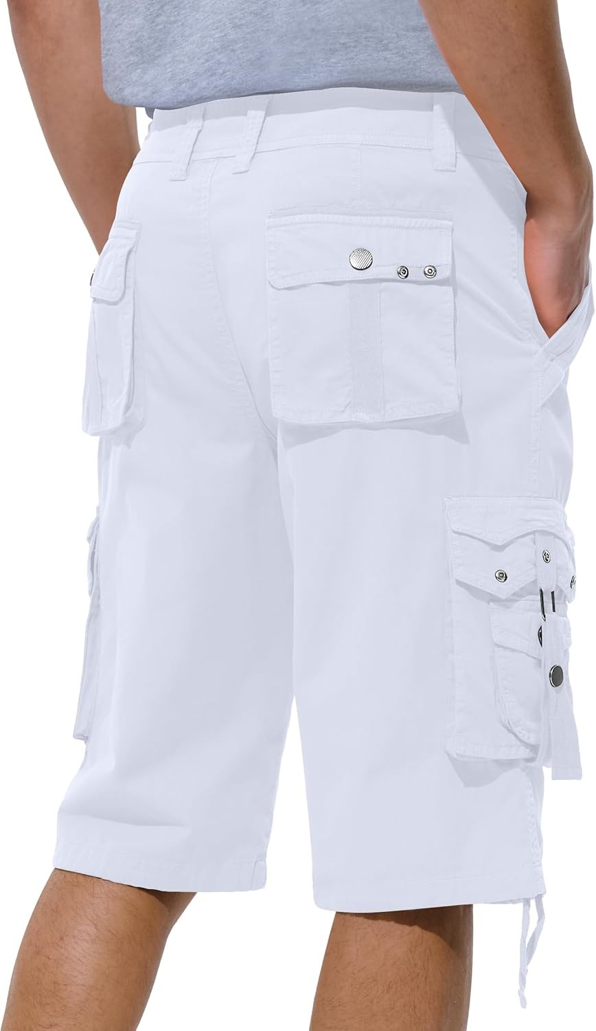 Mens Relaxed Fit Cargo Shorts Below Knee Multi Pocket Outdoor Hiking Casual Wear