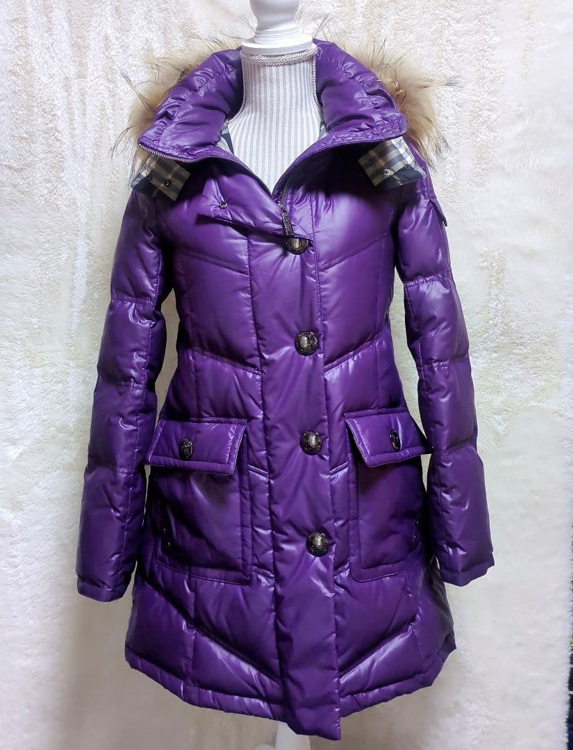 Burberry Blue Label Nova Check Fur Hooded Down Jacket