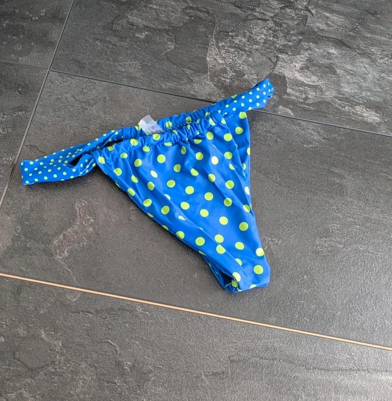 Women’s Polka Dot Bikini UK 10 blue green tanga padded string high leg holiday