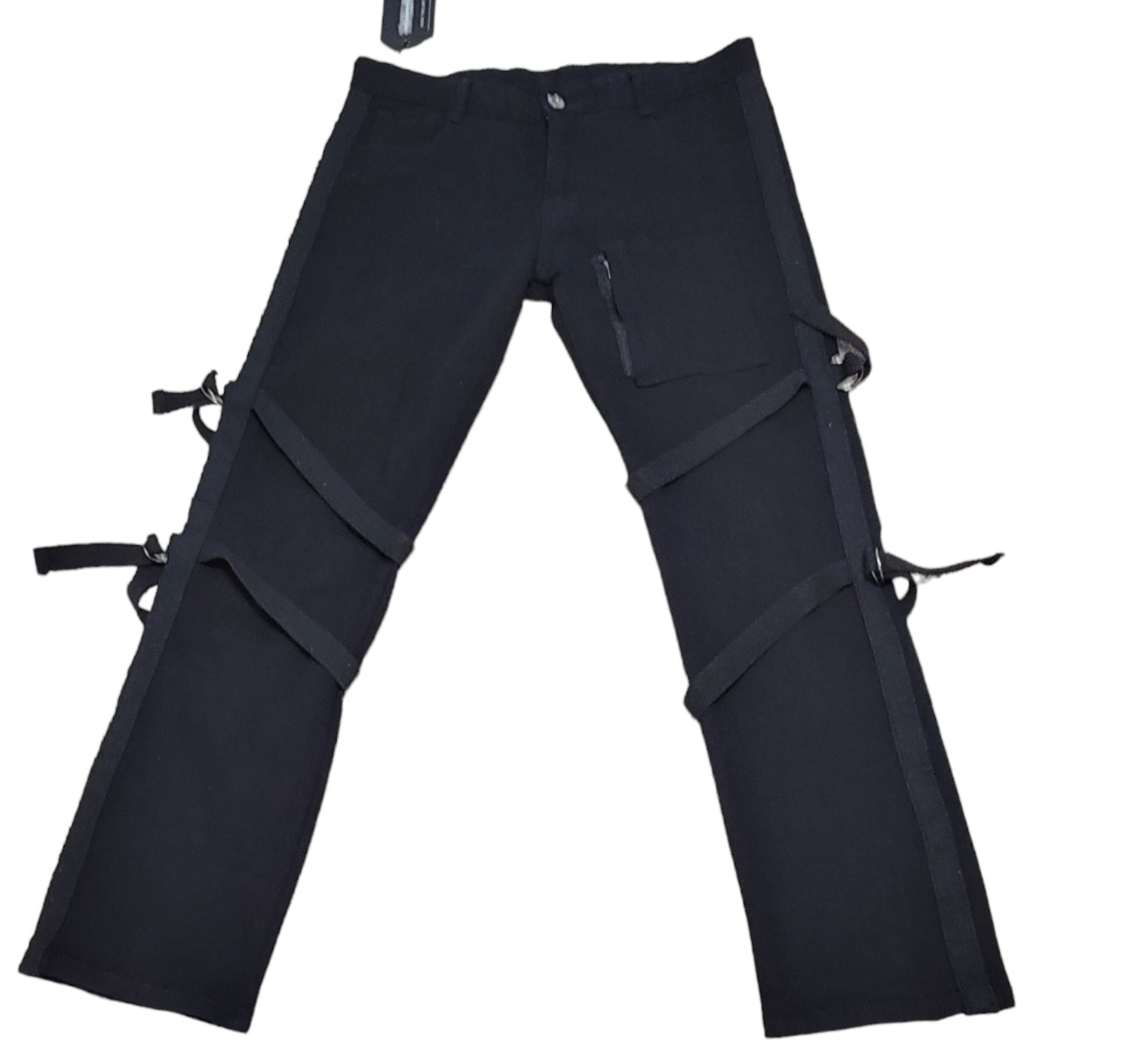 TwillMkt Black Pants Buckle Straps Flat Front Zipped Hem Size 32 NWT