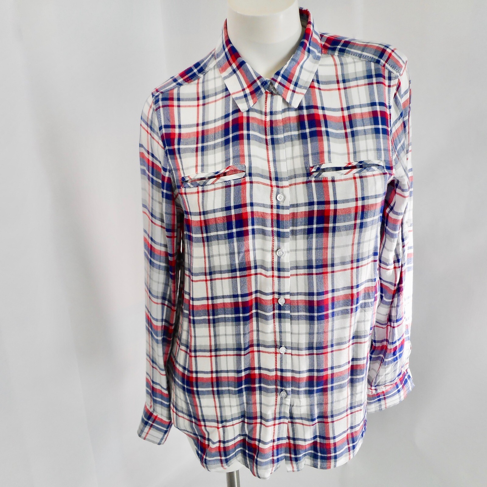 Supply & Demand Shirt Womens Medium Red Blue Plaid Button Up Long Sleeve Western