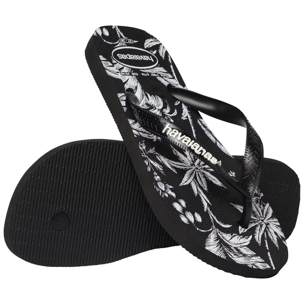 Havaianas Women Logo Flip Sandals – Black/White Print 7-8
