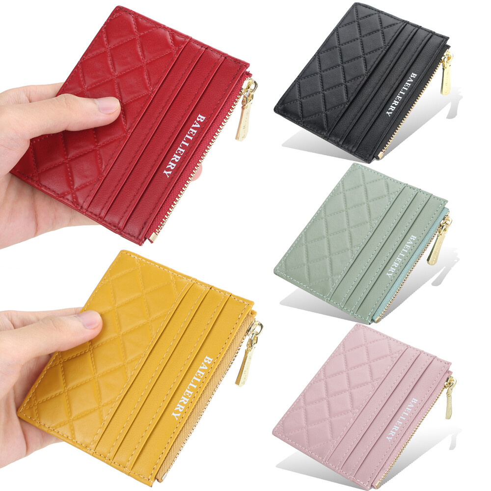 Womens Small Slim Credit Card Holder Mini Front Pocket Wallet Zipper Coin Purse