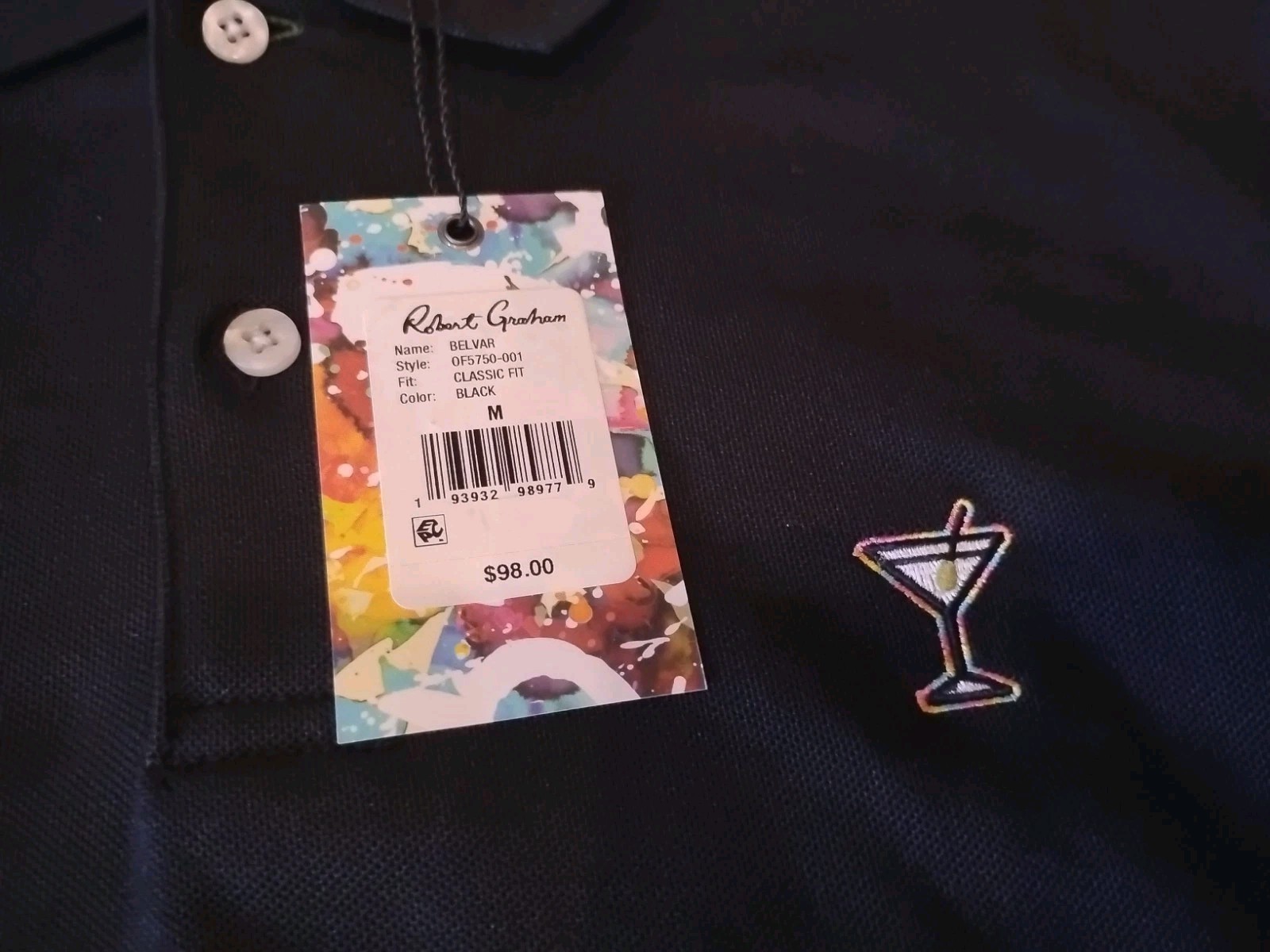 MENS BLACK MEDIUM ROBERT GRAHAM COTTON MARTINI POLO SHIRT – NWT