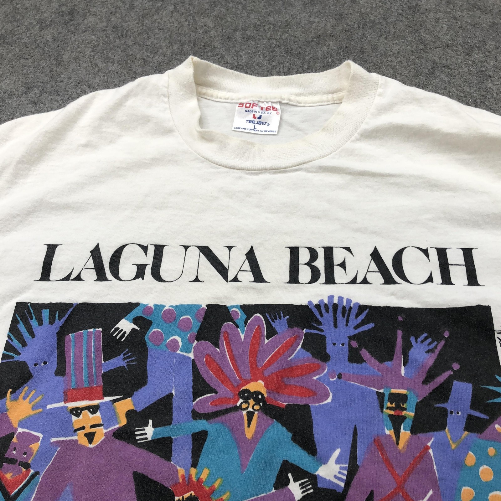 VINTAGE Laguna Beach Shirt Mens Large White Graphic Souvenir Tee Made USA 90s