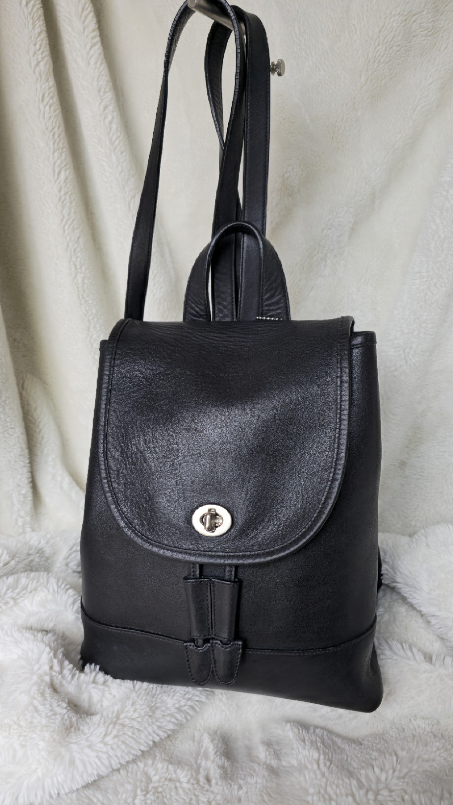 COACH 9791 Black Leather Nickel Turn Lock Zip Pockets Backpack Adj. Straps