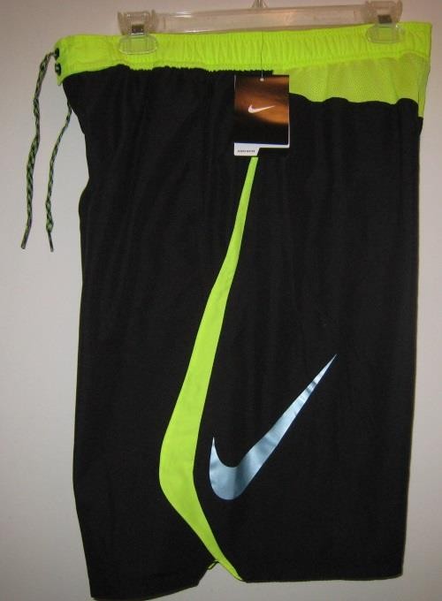 NWT Nike Mens Swim Trunks Black Neon Green Blue Size M