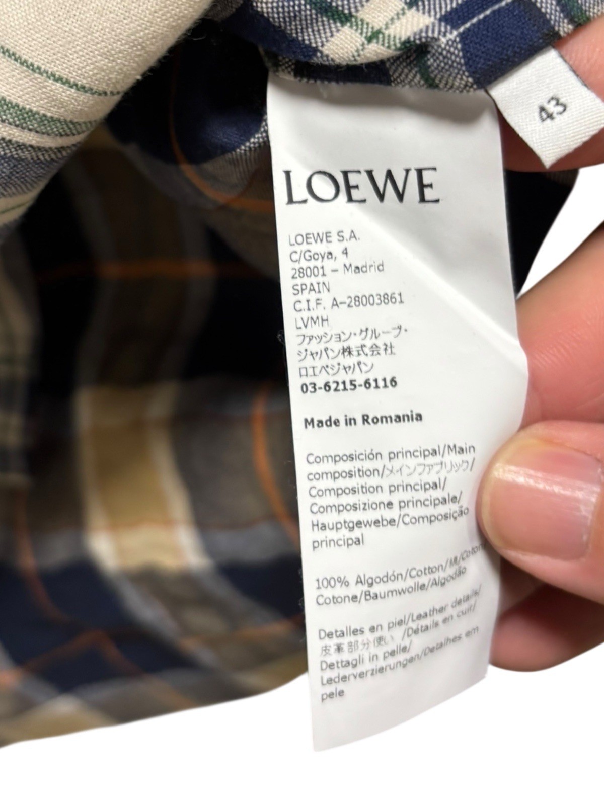 LOEWE Casual Patchwork Shirt Size 43 Beige Leather Pocket Logo Romanian Made
