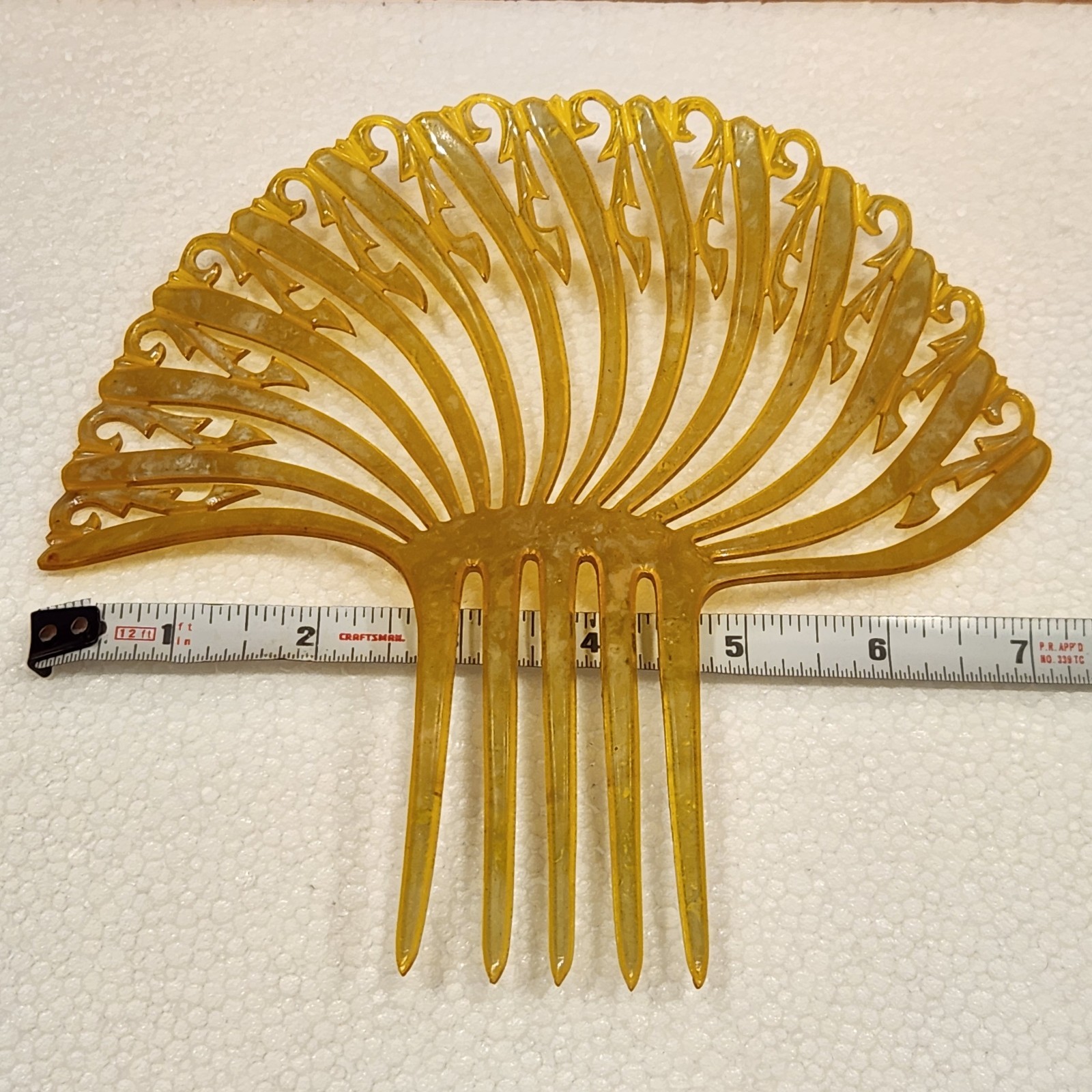 Vintage Art Deco Style Faux Tortoise Shell Amber Mantilla Hair Comb Pick Lucite?