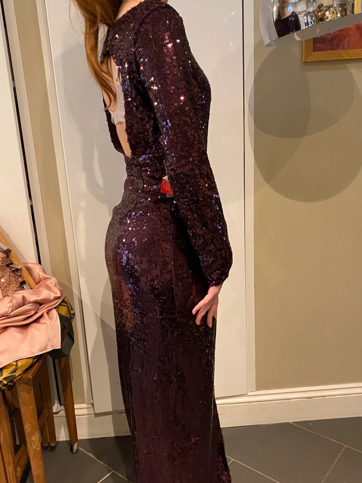 ASOS mulberry sequin maxi gown long sleeves fitted size 10 NEW