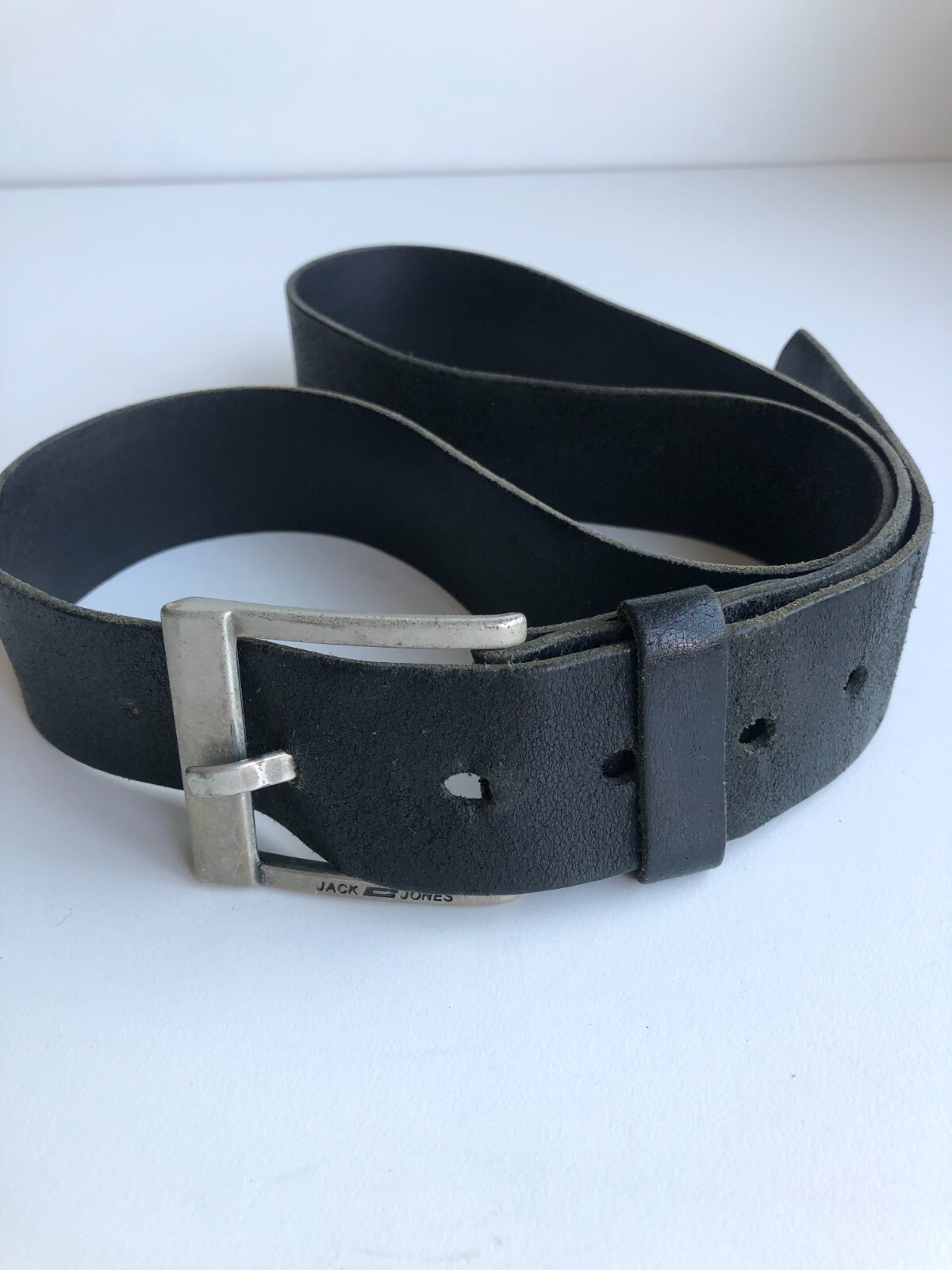 Jack & Jones Belt Mens Size EU 95 Leather Black Vintage Style