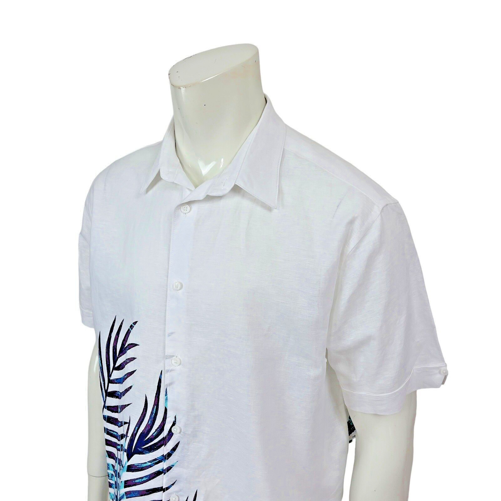 Cubavera Mens Large Brilliant White 64% Linen 36% Cotton Tropical Palms