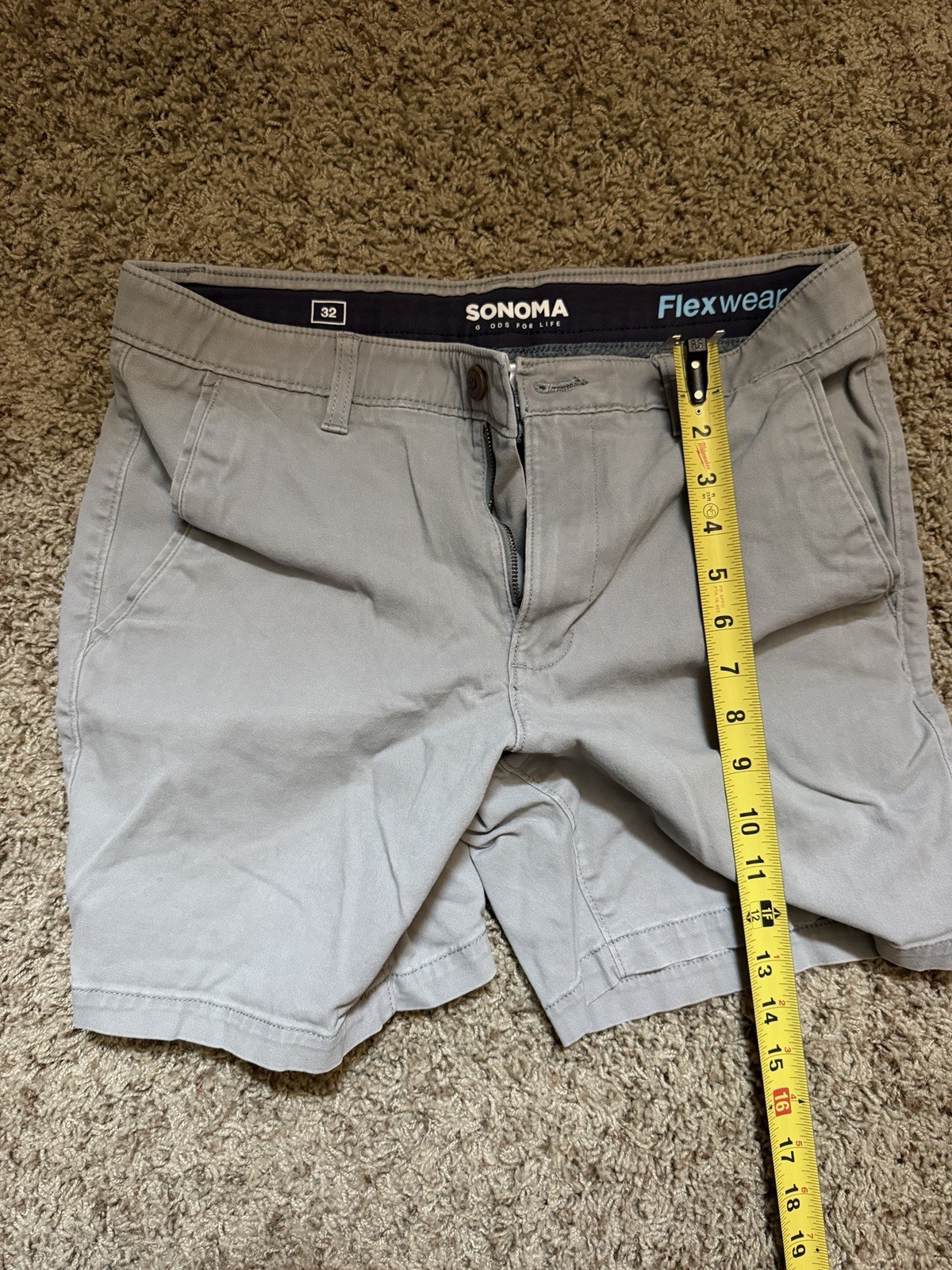 Sonoma Men’s Gray Cotton-Spandex Chino Shorts Flat Front Stretch Button Pockets