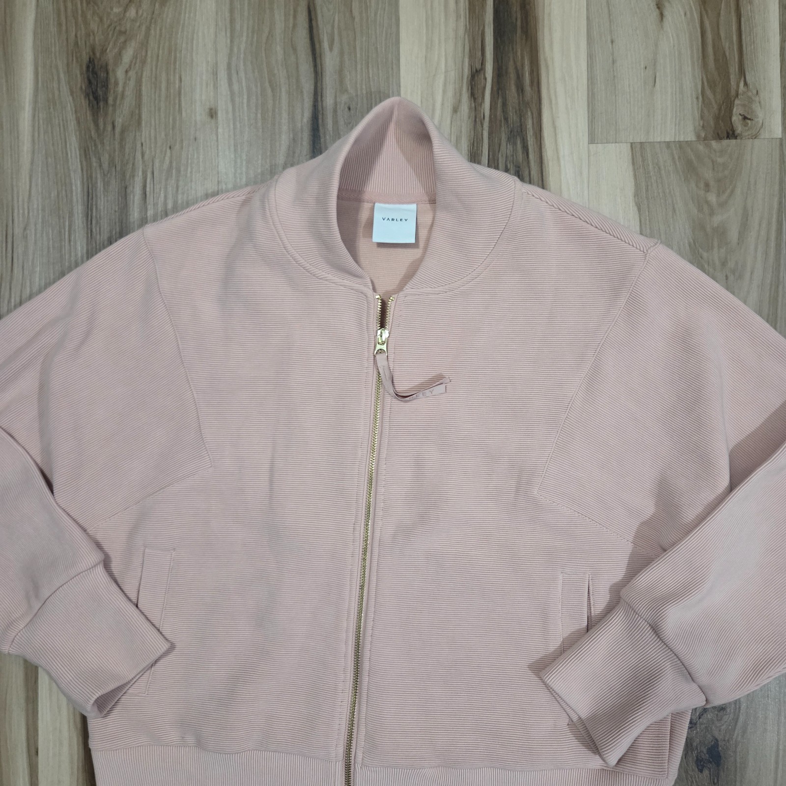 Varley Alia Zip Through Jacket in Mahogany Rose Womens Large Rib