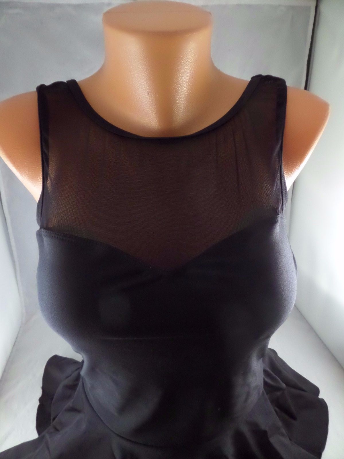 NWT Esther Williams Set up on the Sand Black 1pc Swimsuit Sz 12 Skirt Mesh SEXY