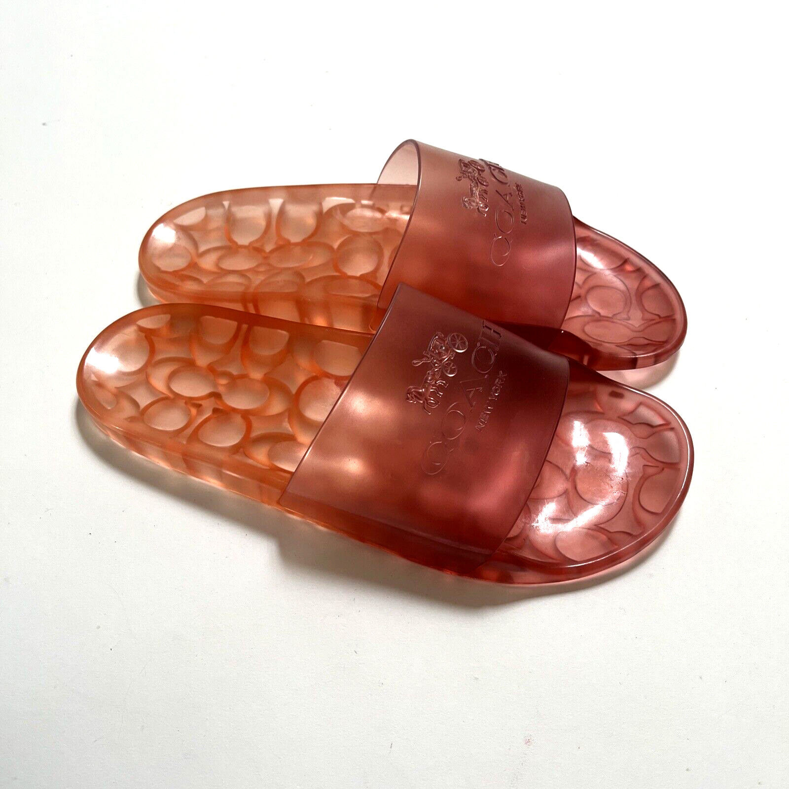 COACH Ulyssa Jelly Slide Sandals Tangerine Ombre Transparent Rubber Pool Size 8
