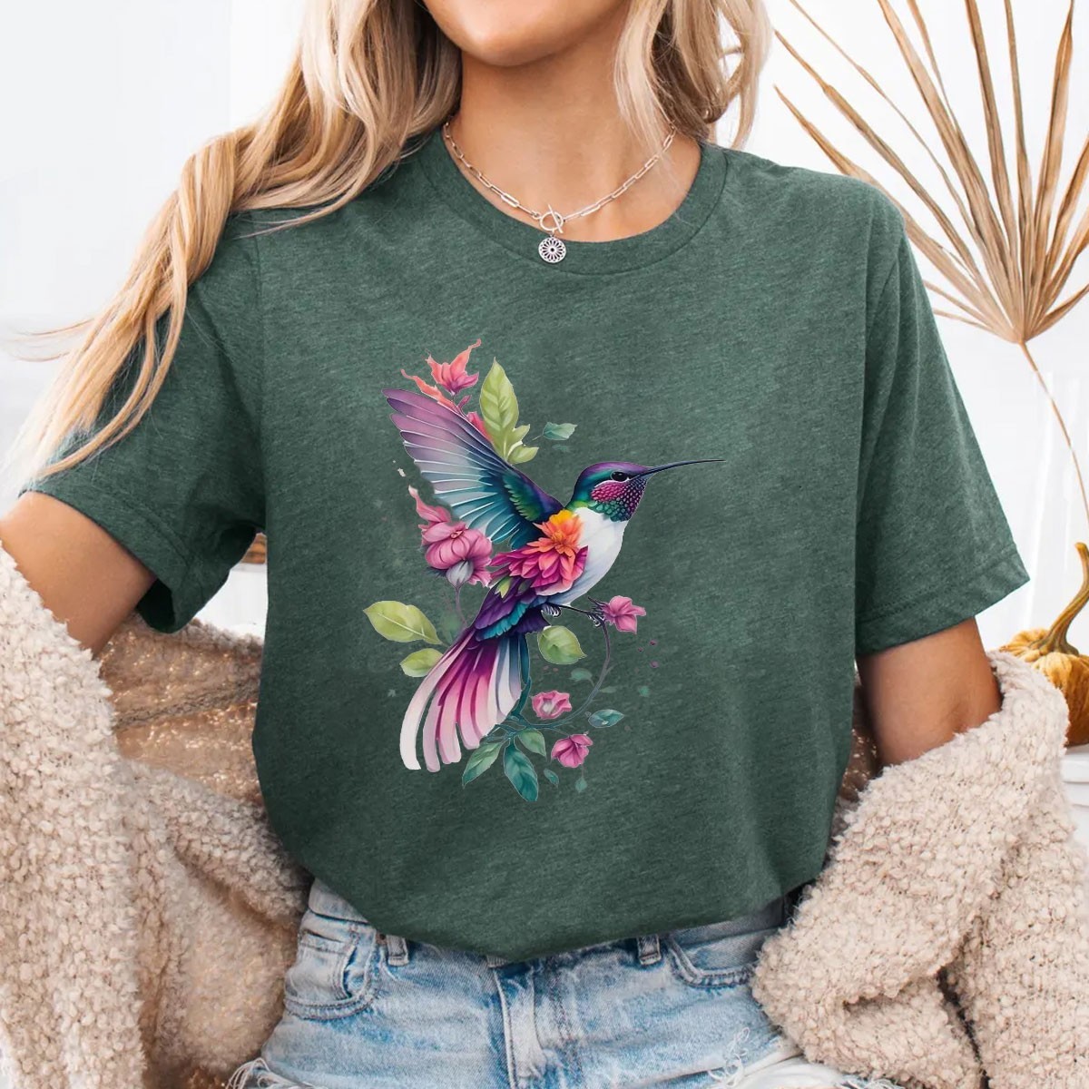 Floral Humming Bird Flowers Tie Dye Shirt Colorful Hummingbird Gift Tee