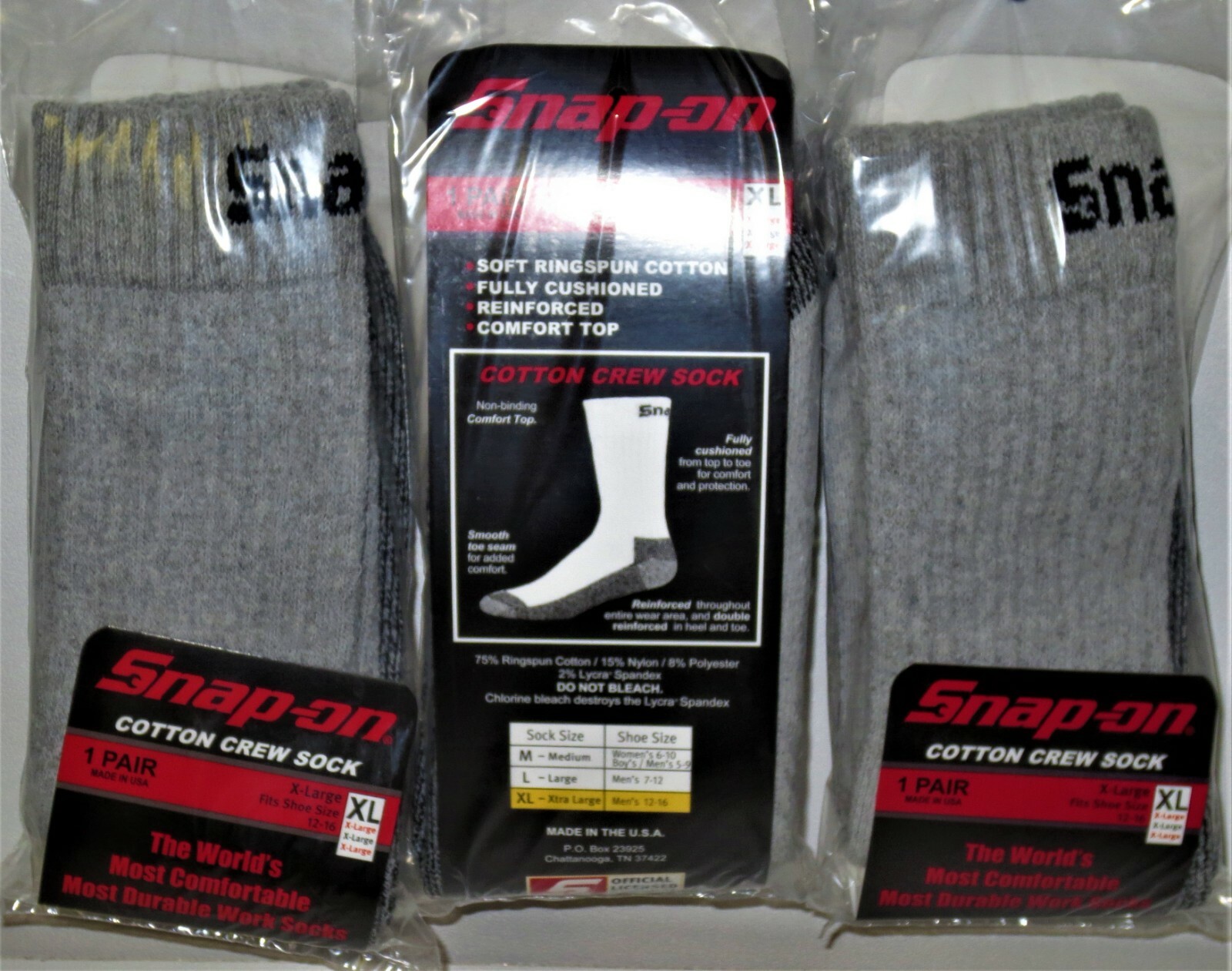 12 PAIRS Men’s GRAY Snap-On Crew Socks X-LARGE *FREE SHIPPING* MADE IN USA *NEW