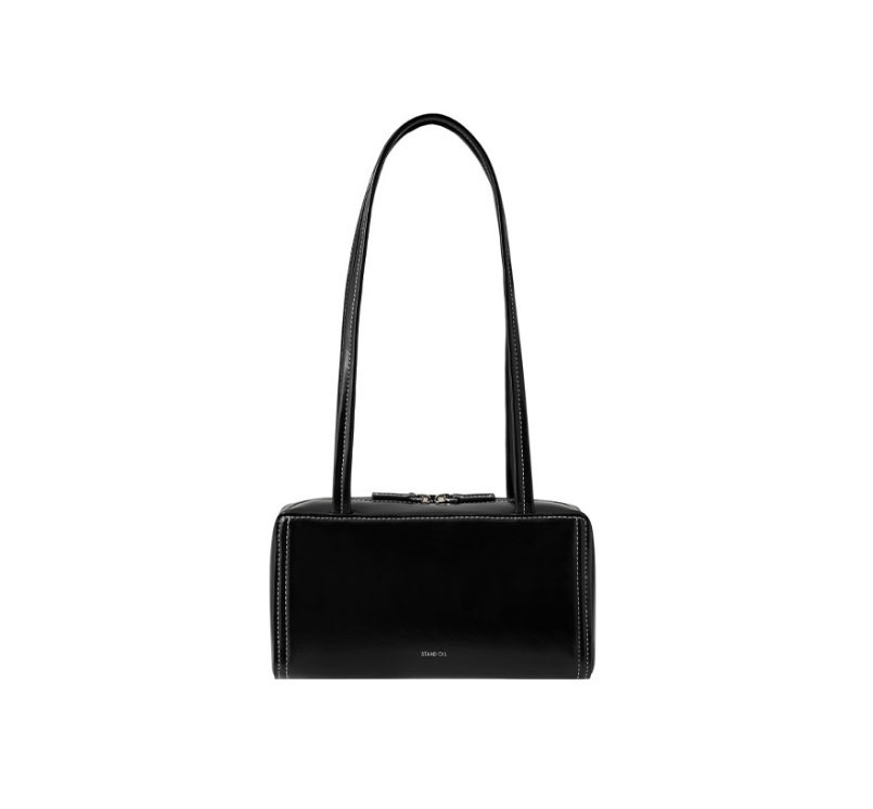 STAND OIL Post Bag Stitch Black Vegan Leather Shoulder Bag K-Fashion