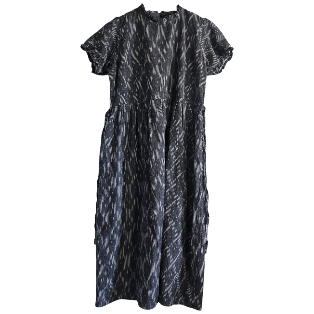 EMMA Gray Ikat Woven Midi Dress Short Sleeve Nursing Zipper Opening