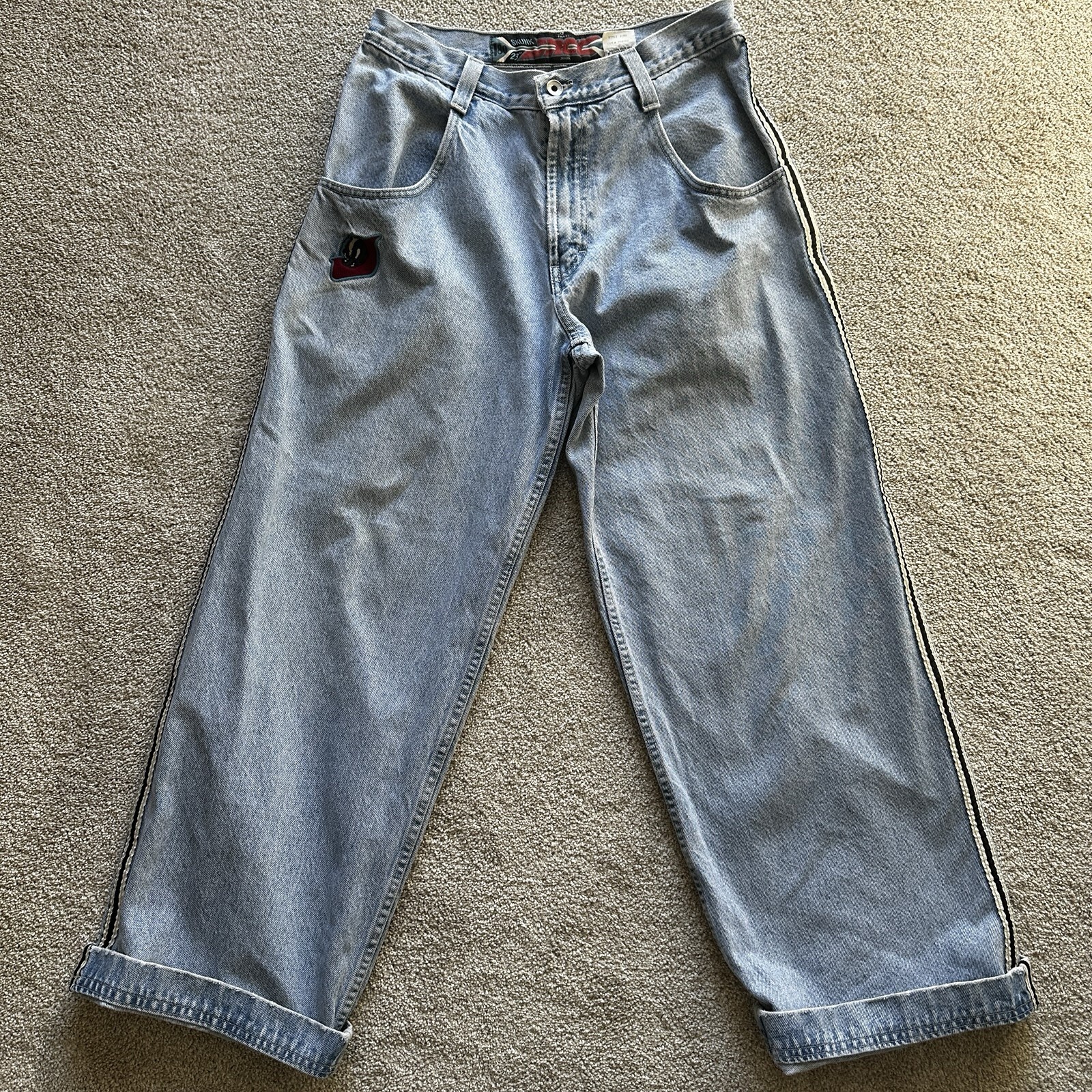 Vintage Jnco Skunk Side Striped Jeans 23” – Size Tagged 32×32 – Made In Usa