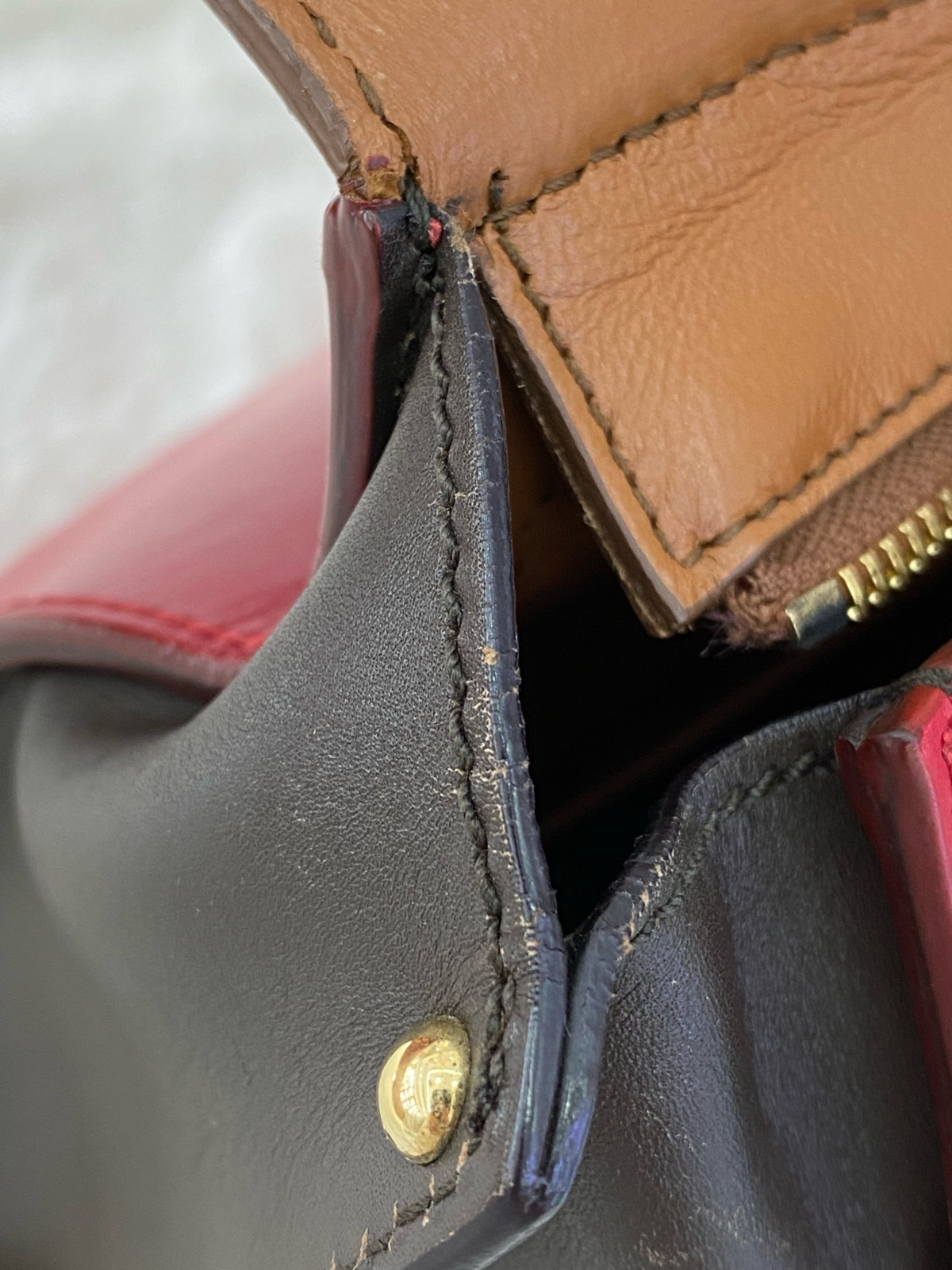 Authentic Salvatore Ferragamo Sofia Smooth Leather Top Handle Bag Brown, Red,