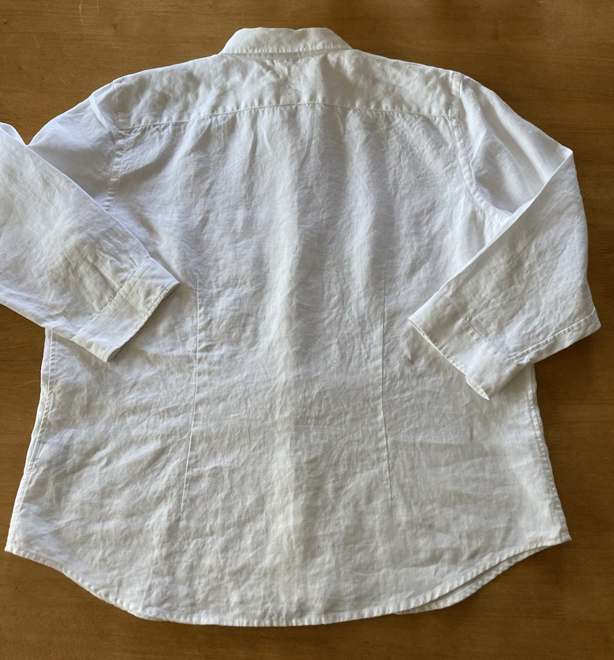 Chaps *Logo* White Button Up Collared Blouse 100% Linen SZ XL 3/4 Split Sleeve