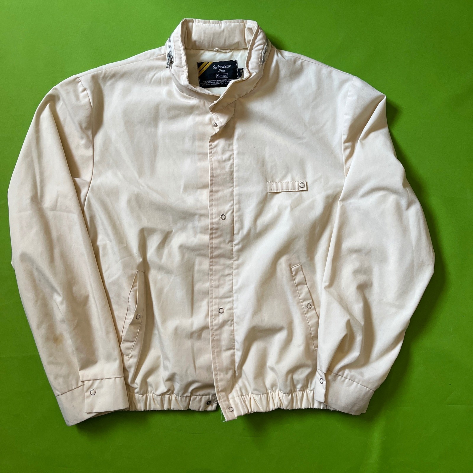 Vintage Sears Outerwear Cream Beige Jacket Mens L Snap Front Coat