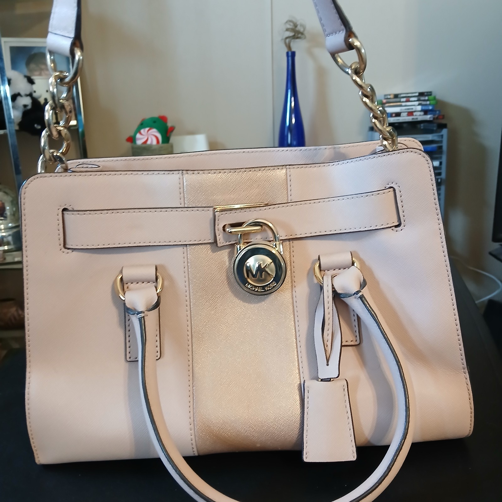 Michael Kors Medium Rose Satchel Top Handle Gold Hardware Chain Strap