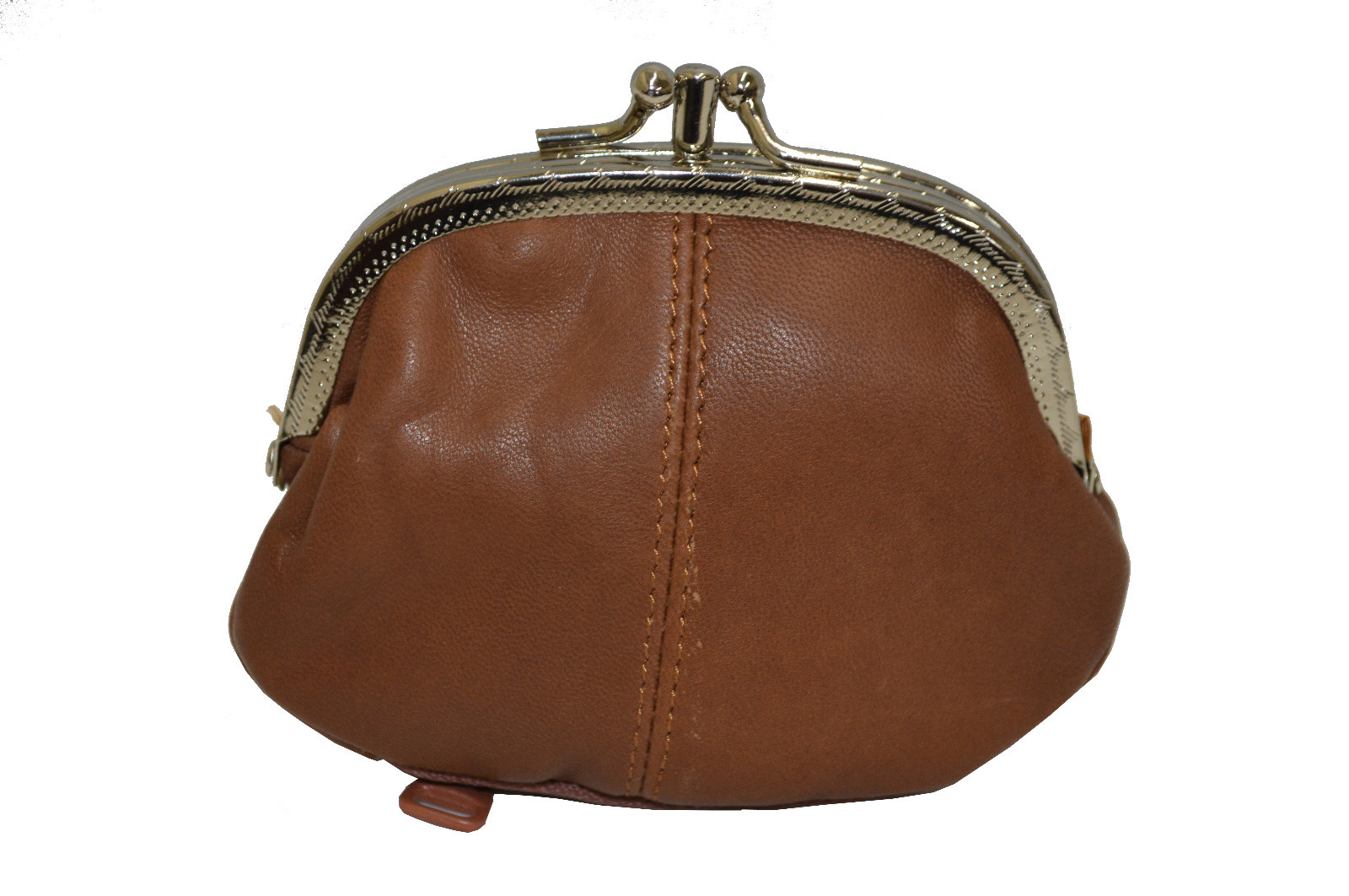 COIN PURSE DOUBLE FRAME WITH ZIPPER POCKET NEW TAN
