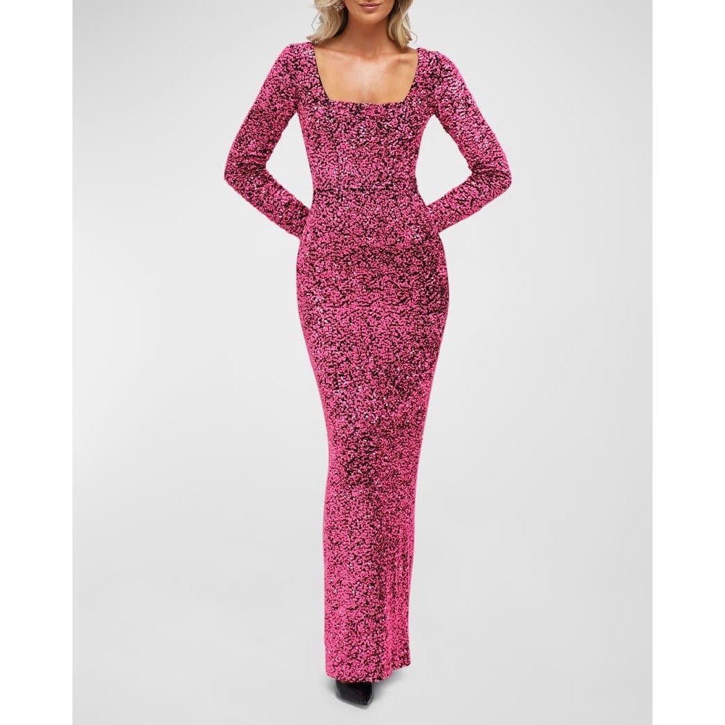 Helsi The Jaime Sequin Column Gown Pink/Black Size S NWT