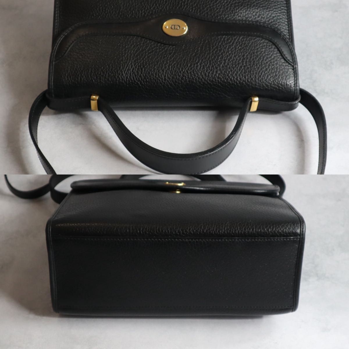 Christian Dior Vintage Flap Shoulder Bag Black Grain Leather