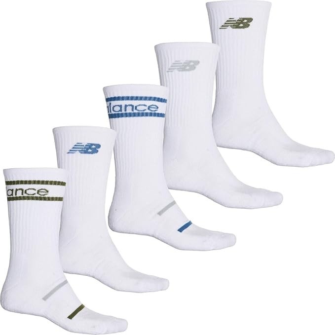 New Balance White Crew Socks Mens Performance Arch Support Moisture Wicking