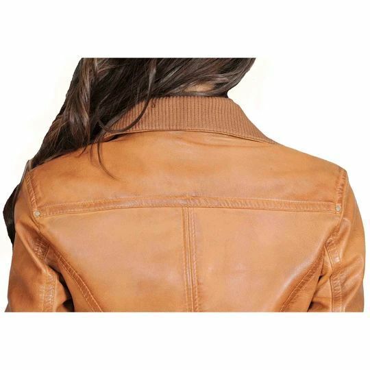 Women’s Tan Bomber Leather Jacket Pure Soft Lambskin Causal Wear Coat Jacket