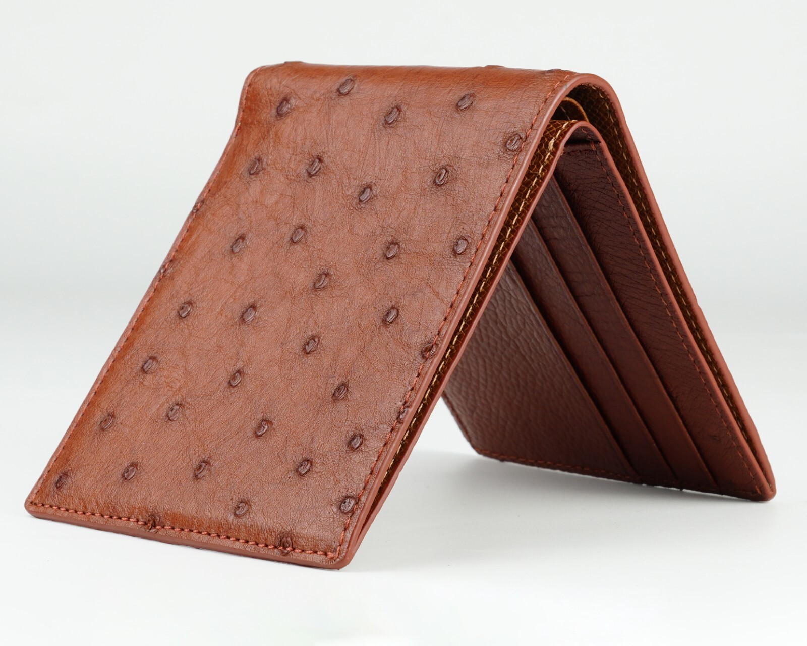 Real Ostrich Leather Brown Bifold Wallet Men’s Skin Wallet Father’s Day